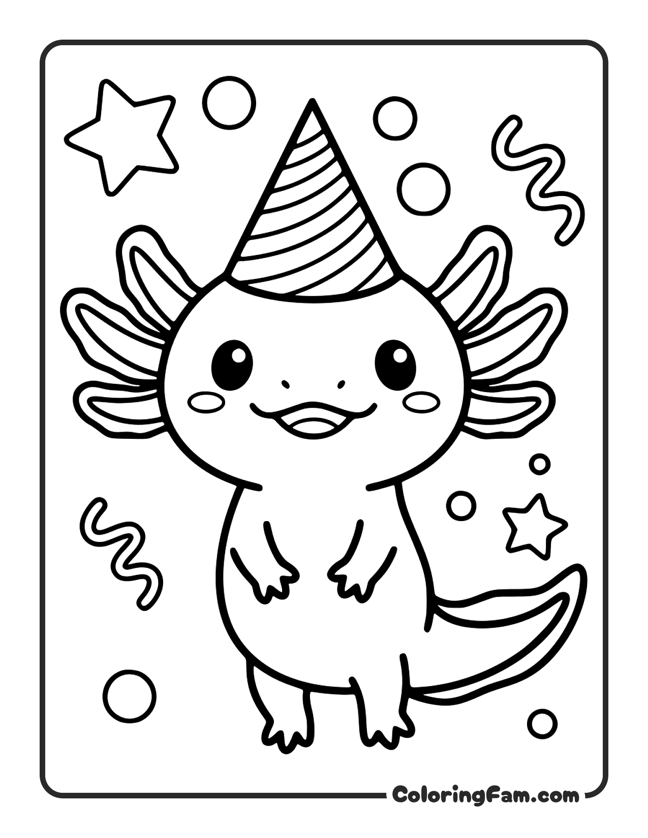 Axolotl Wearing Party Hat coloring page