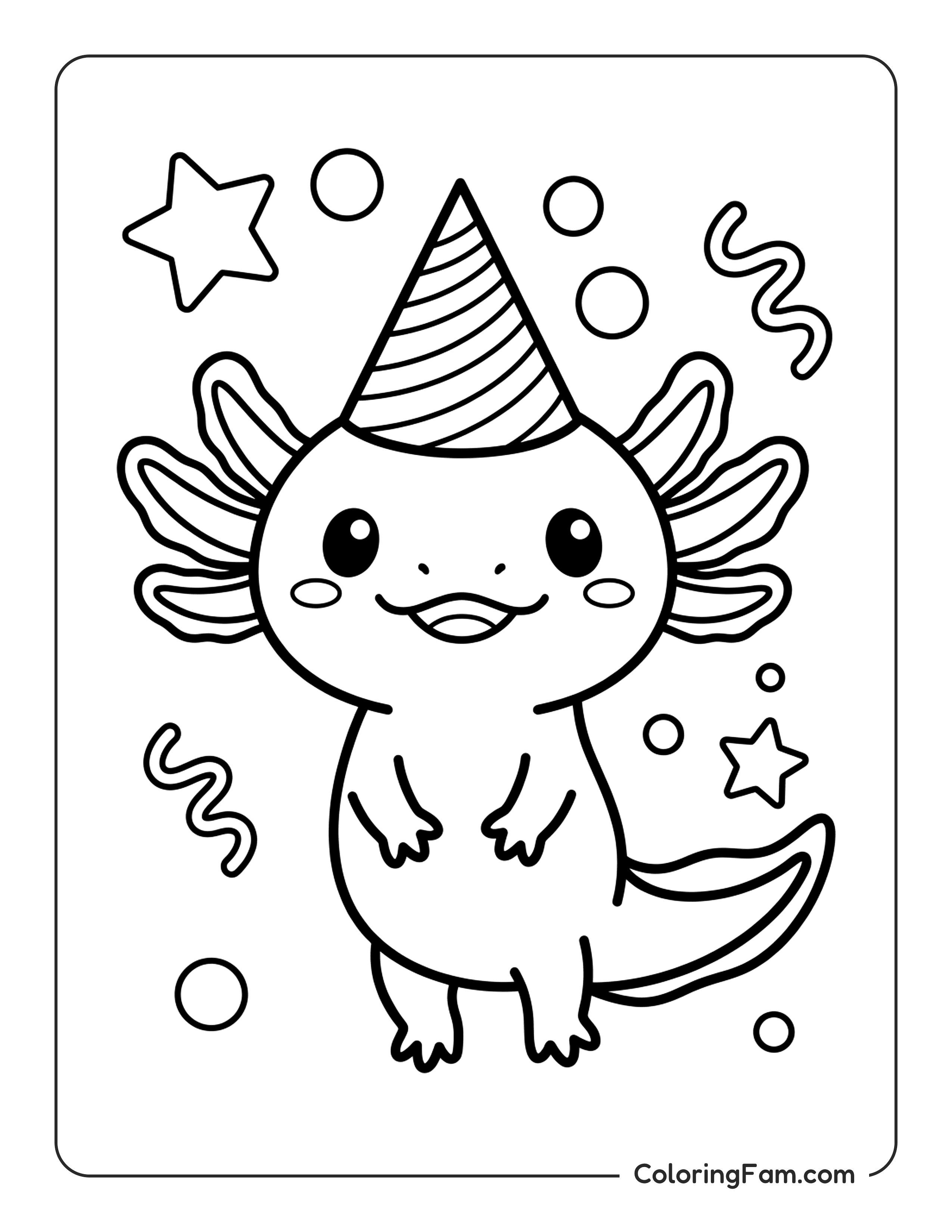 Axolotl Wearing Party Hat coloring page