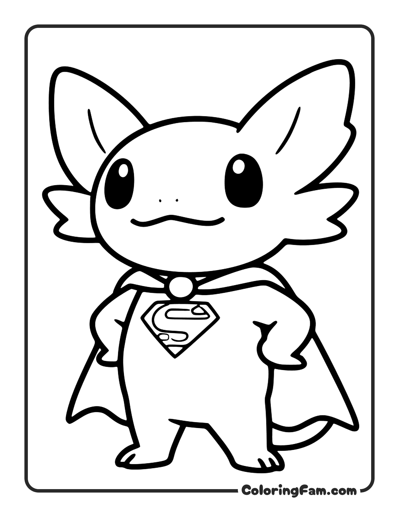 Axolotl Wearing Superhero Cape coloring page
