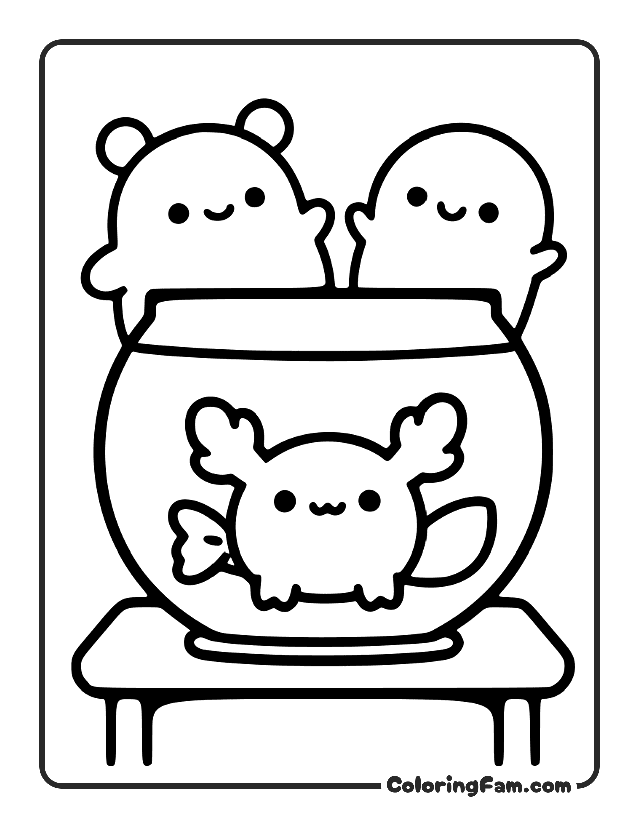 Axolotl With Crab In Fishbowl coloring page