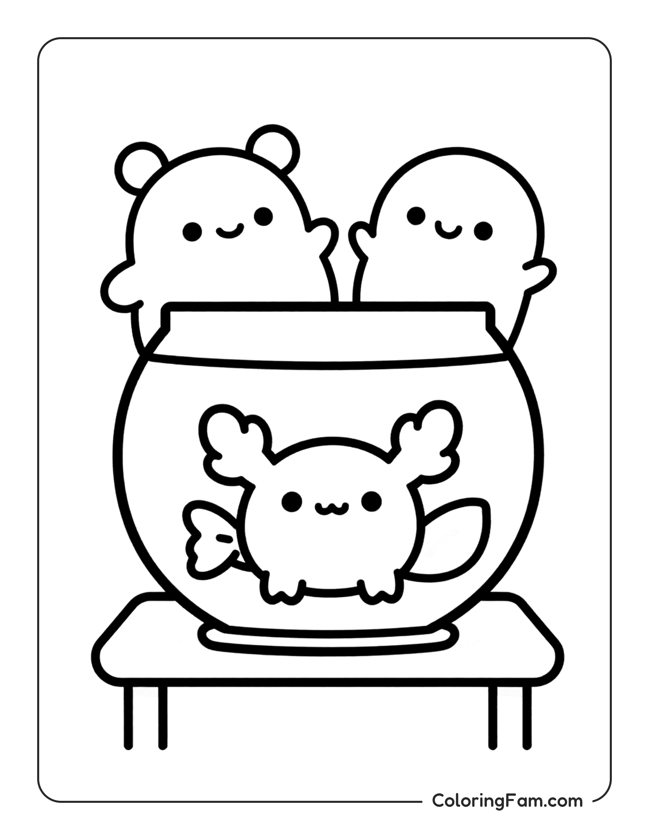 Axolotl With Crab In Fishbowl coloring page