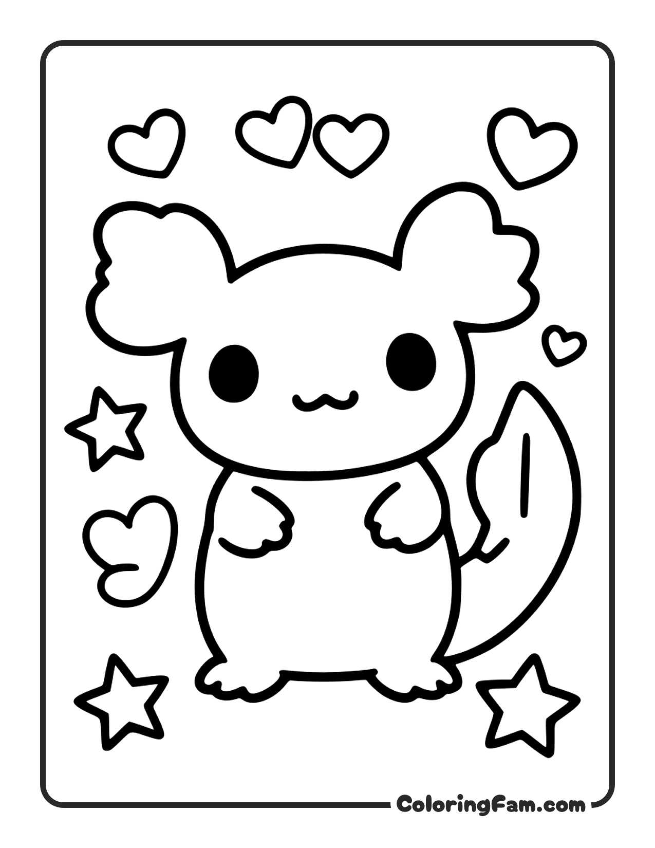 Axolotl With Hearts Stars coloring page