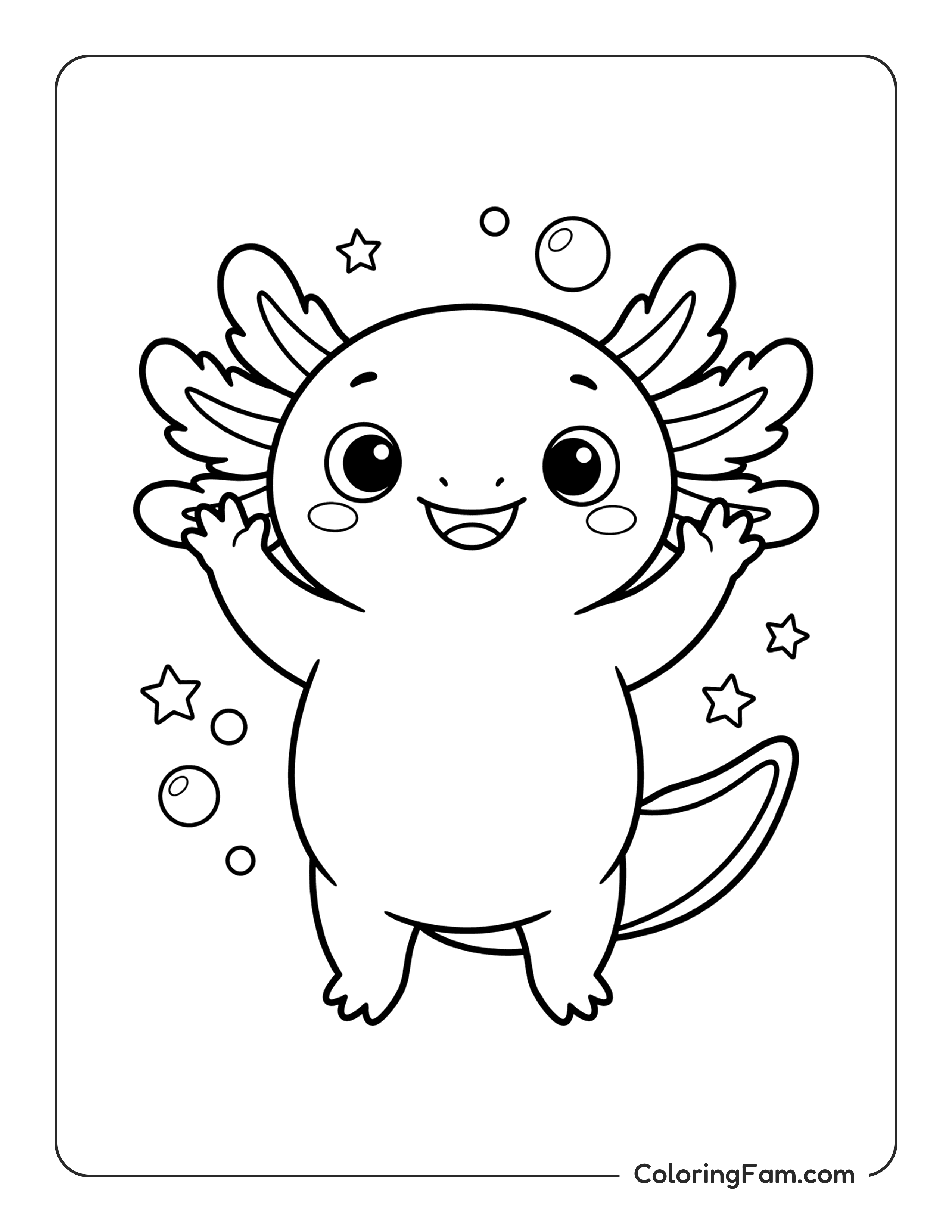 Axolotl With Stars And Bubbles coloring page