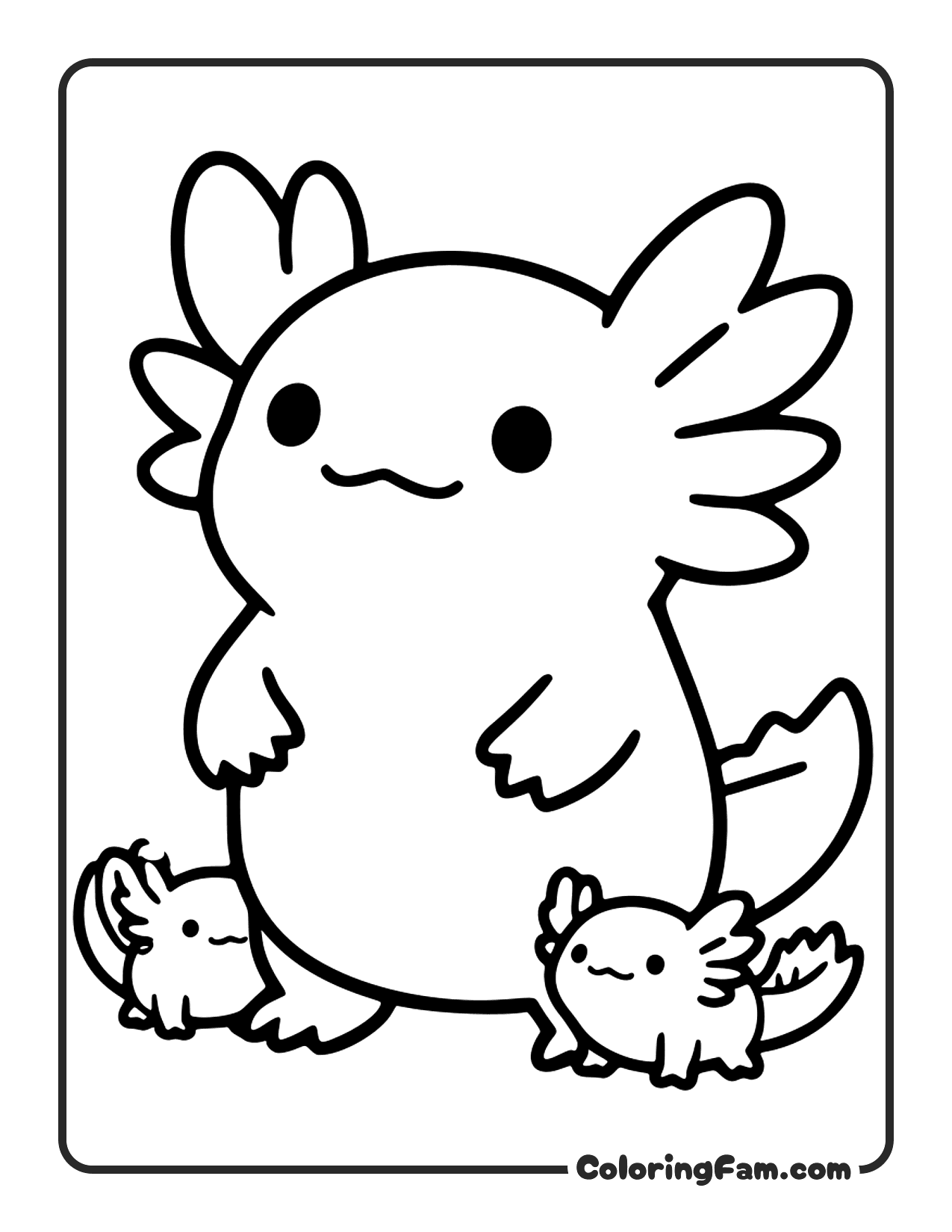 Axolotl With Two Babies coloring page