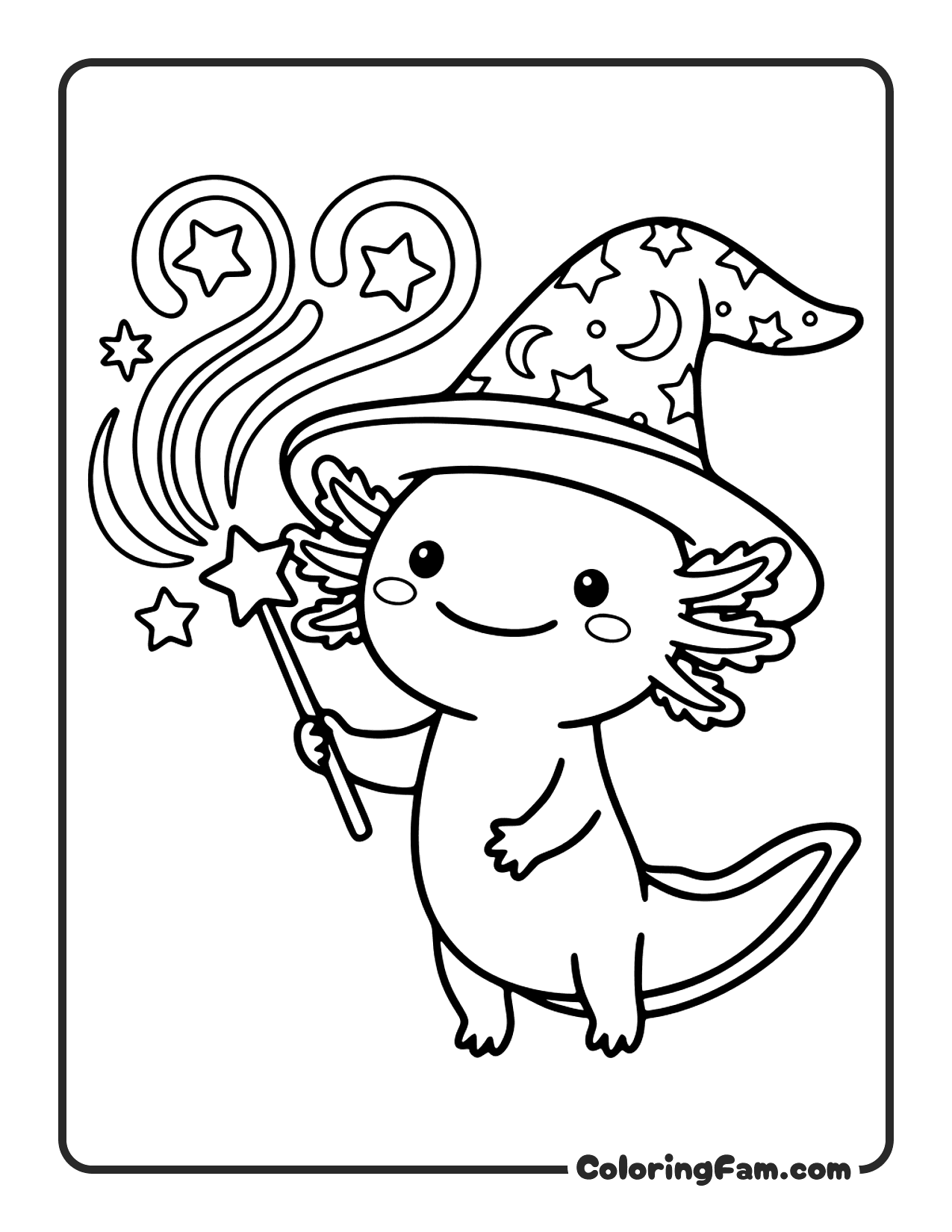 Axolotl Wizard With Wand coloring page