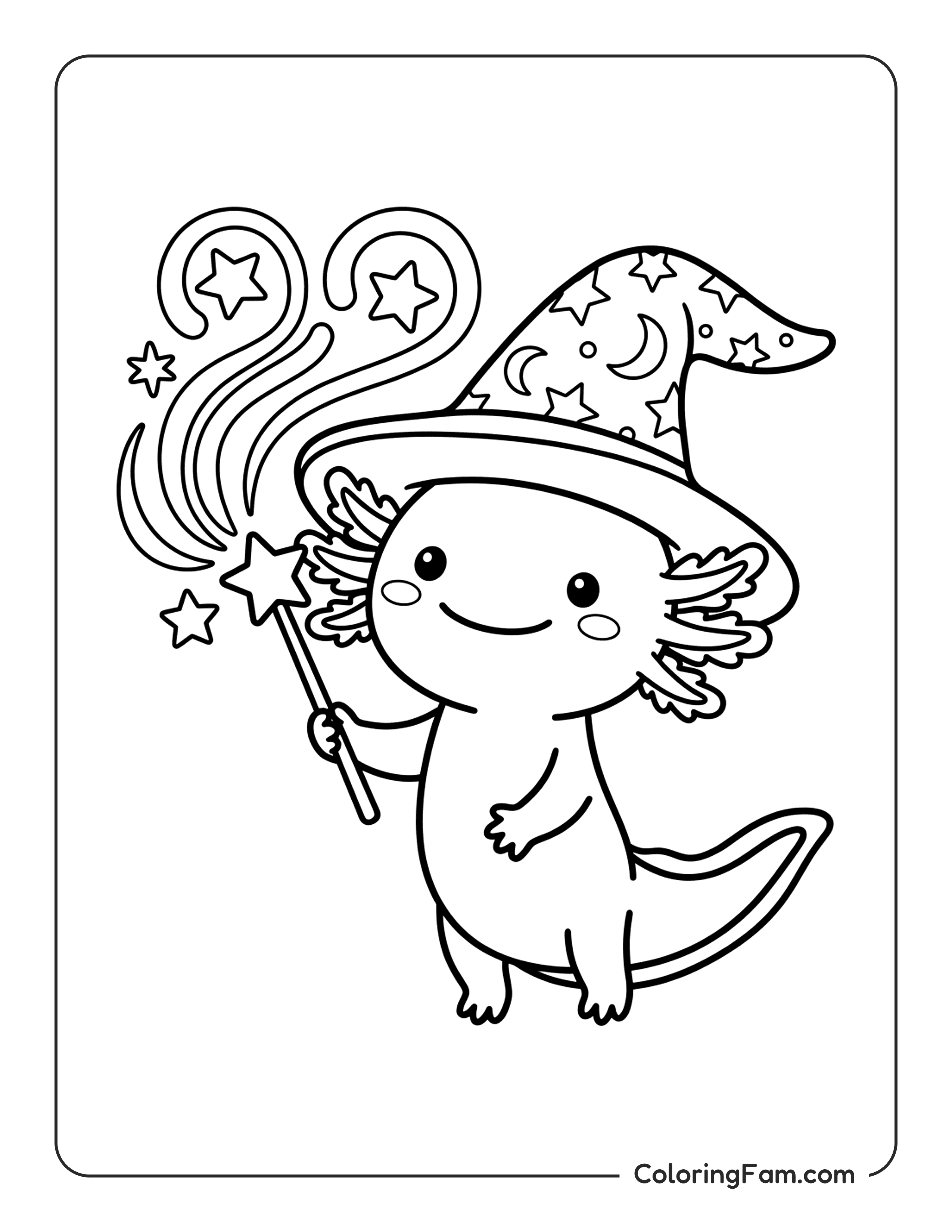 Axolotl Wizard With Wand coloring page