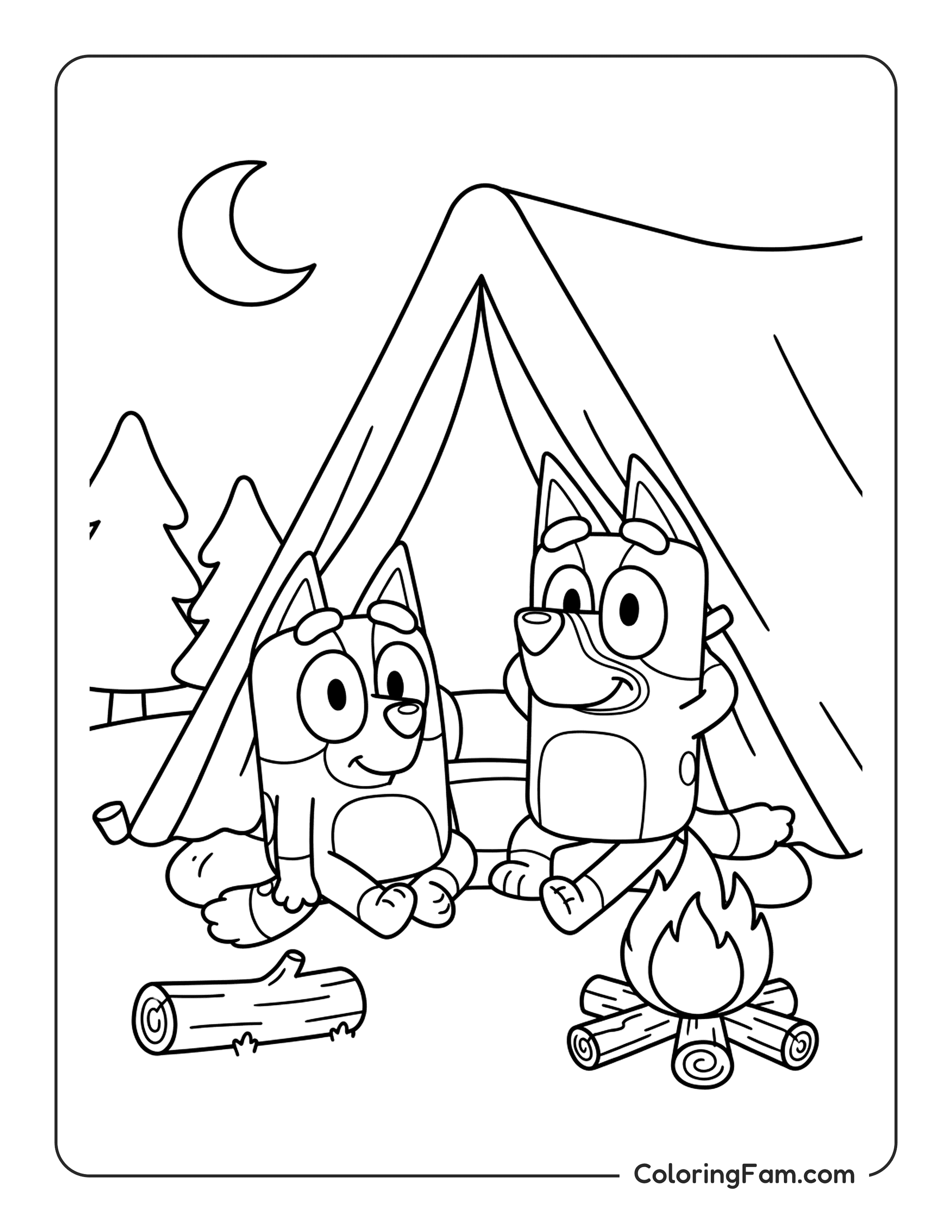 Bluey Camping Near Campfire coloring page