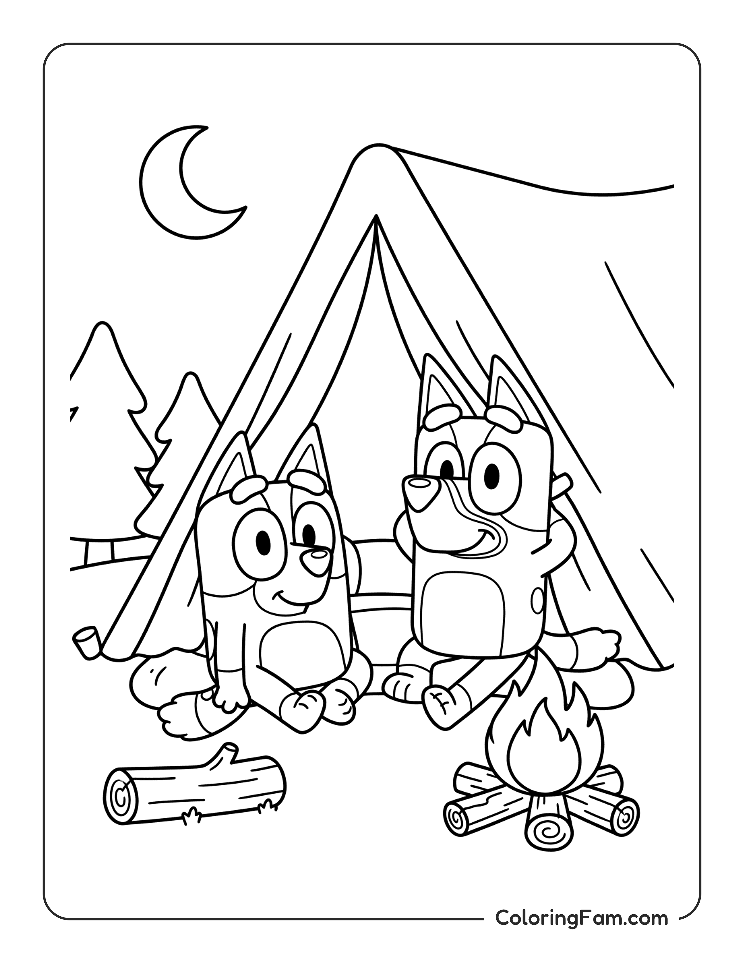 Bluey Camping Near Campfire coloring page