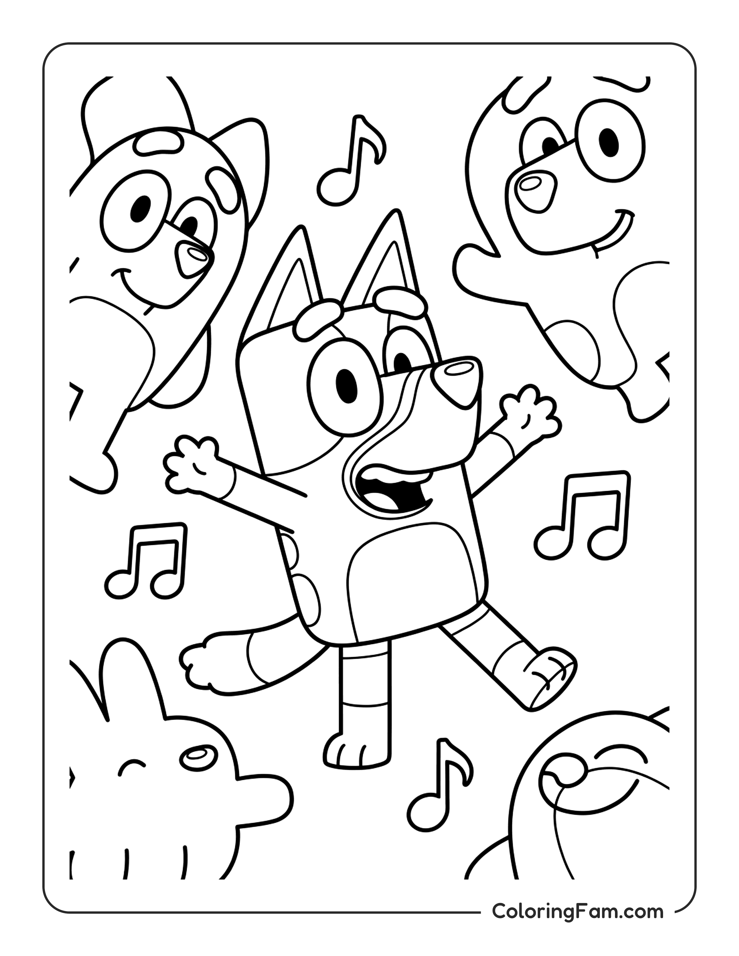 Bluey Dancing With Friends coloring page