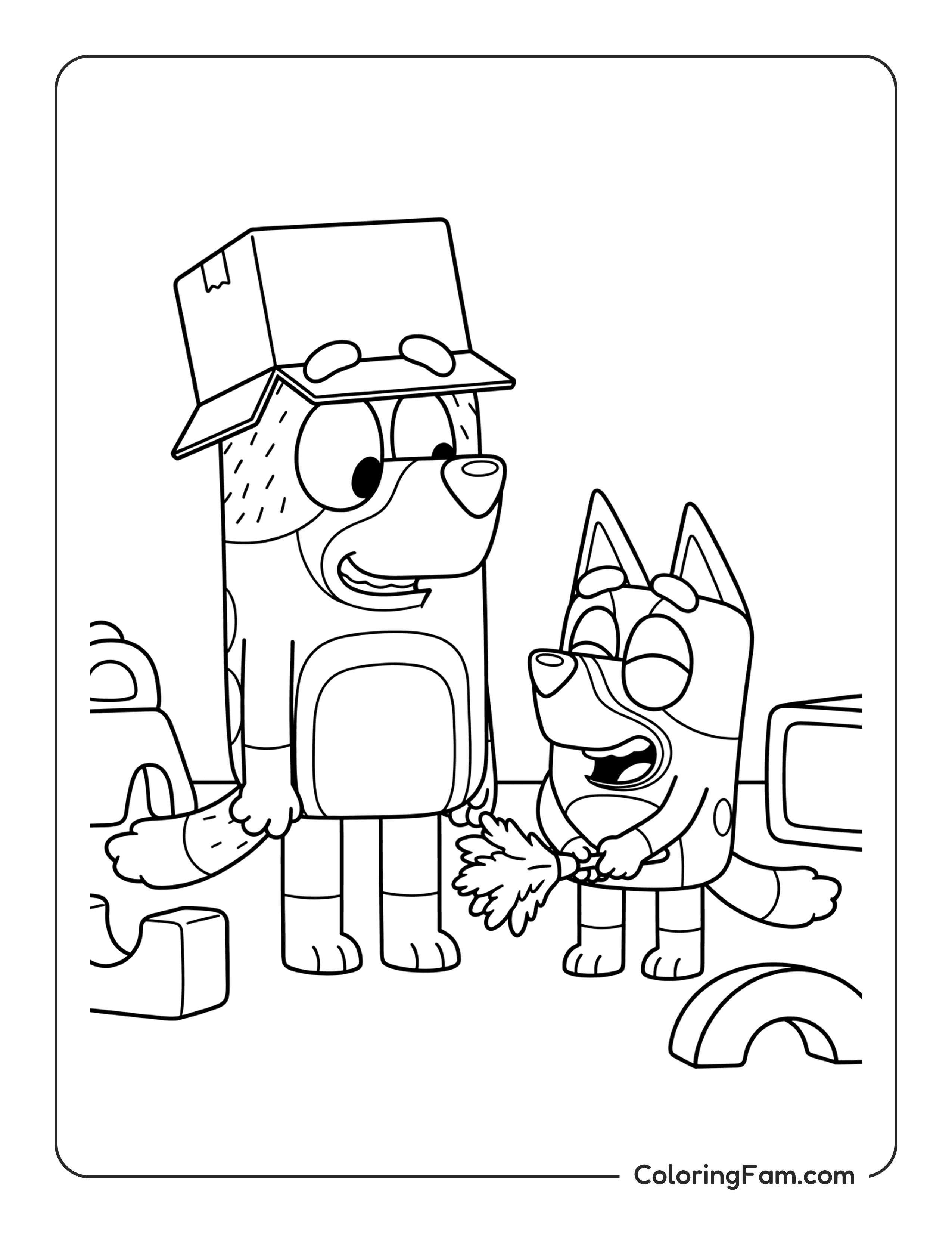 Bluey With Bandit Playing coloring page