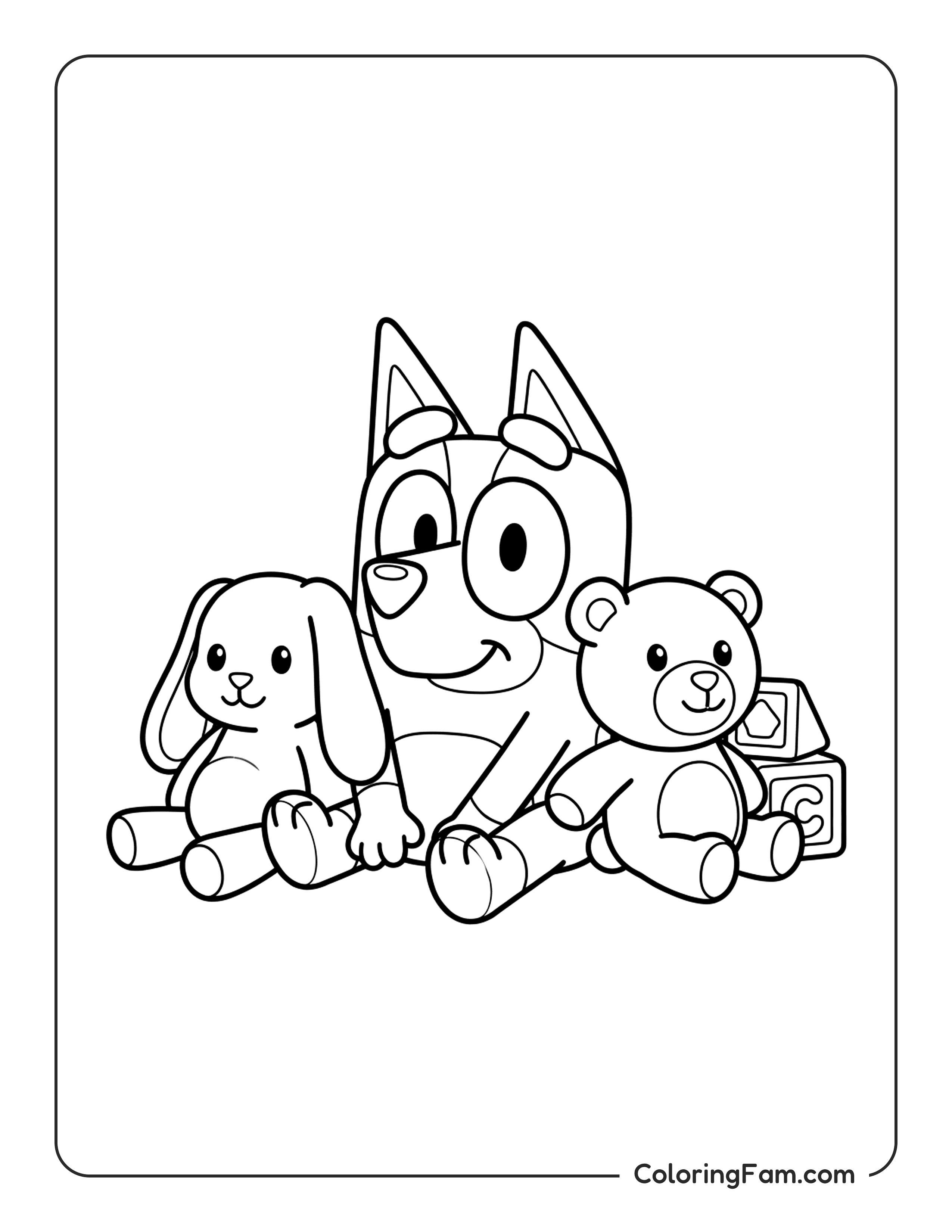 Bluey With Stuffed Animals coloring page