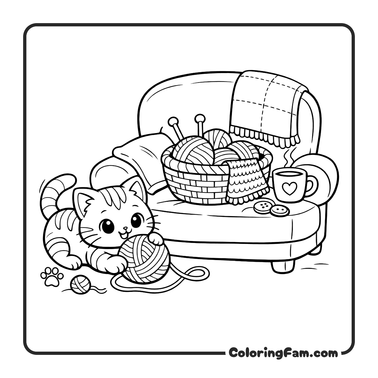 Kitten Playing With A Ball Of Yarn Next coloring page