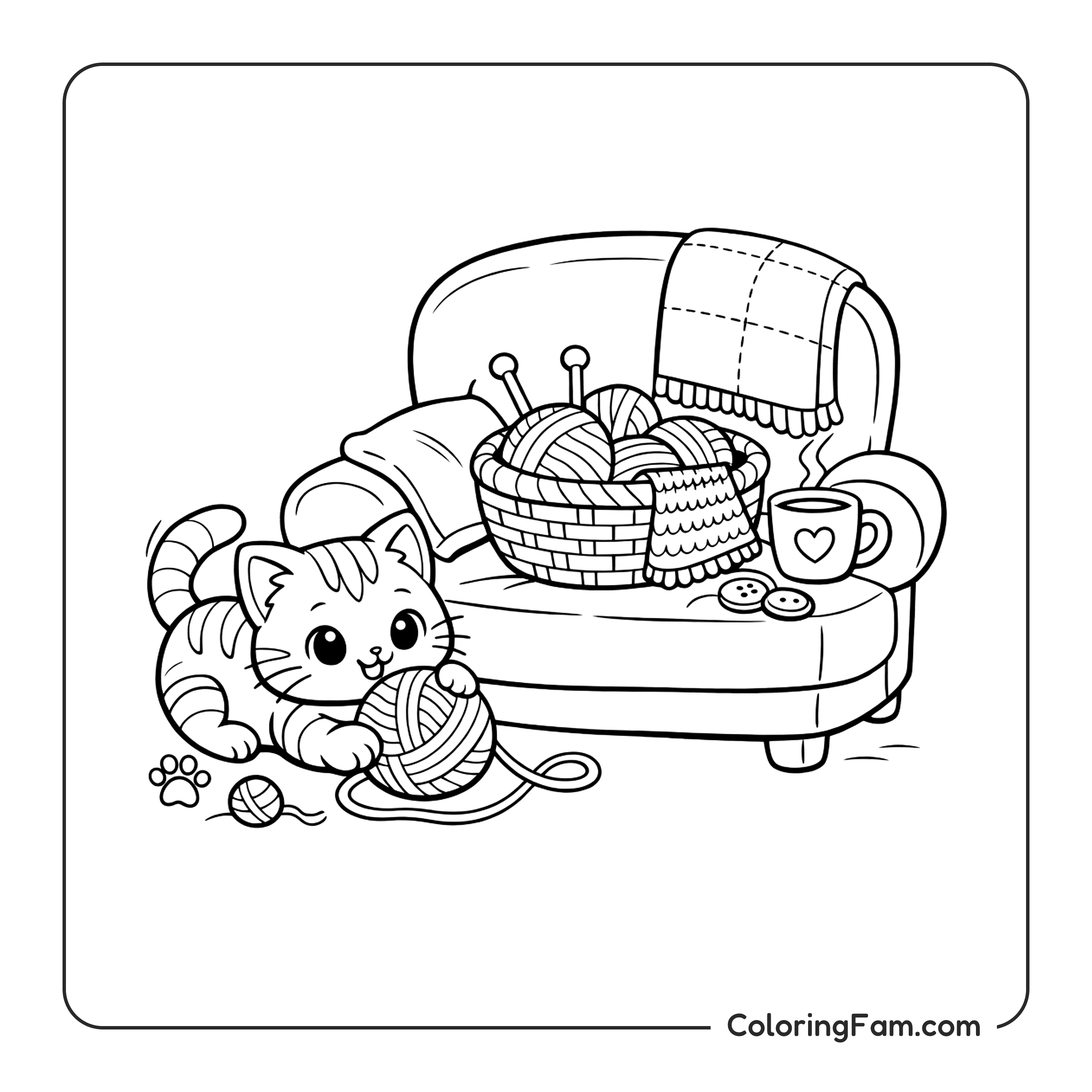 Kitten Playing With A Ball Of Yarn Next coloring page
