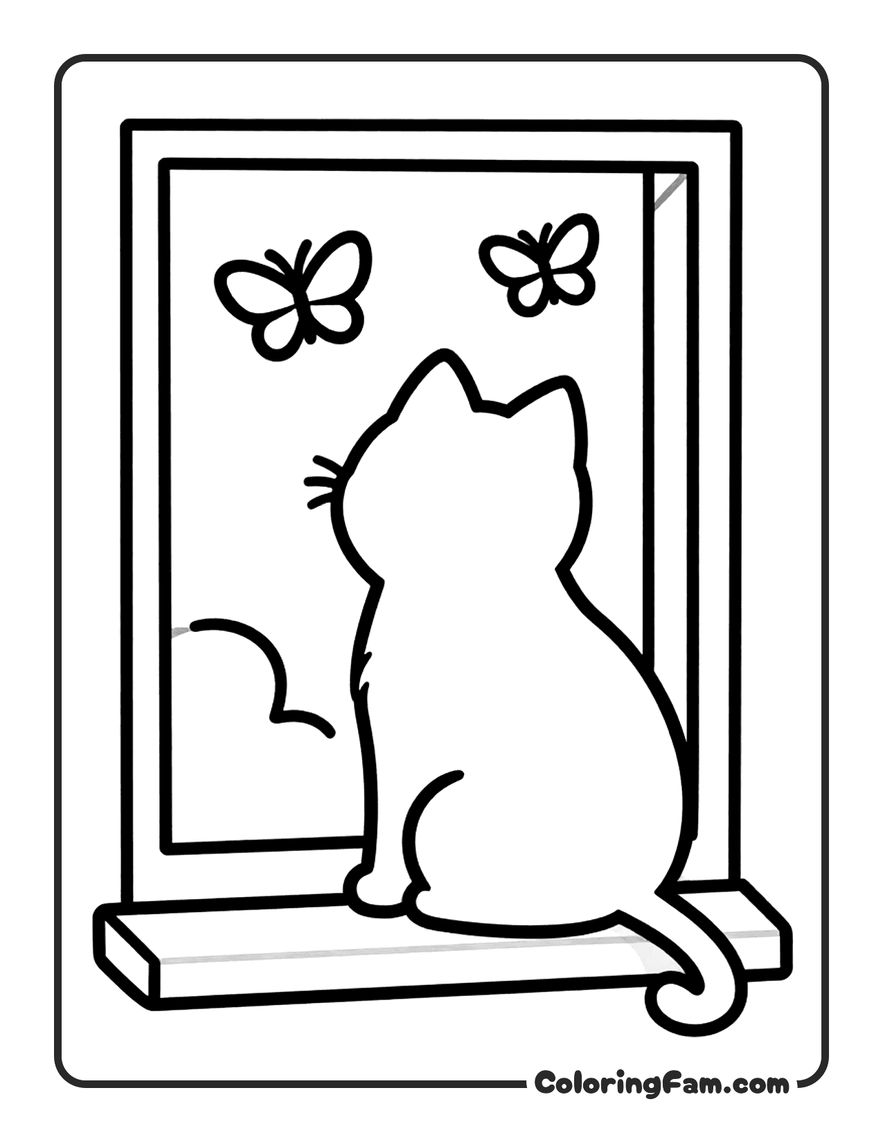 Cat Sitting On A Windowsill coloring page