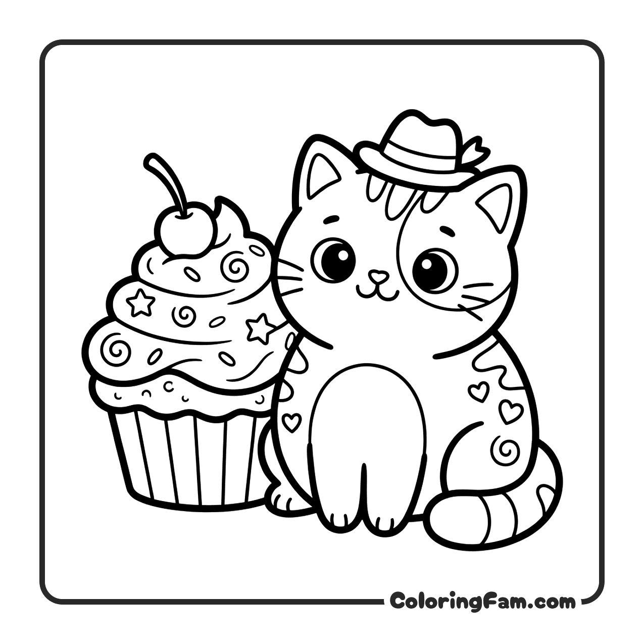 A Charming Cat Character With Bold T coloring page