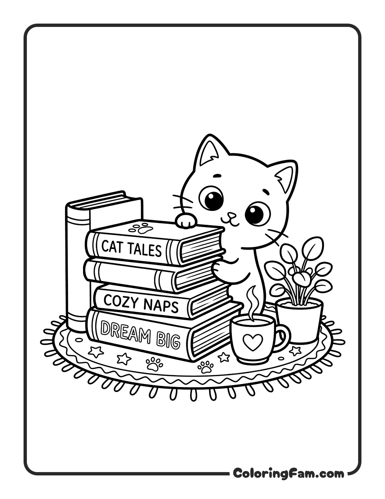 Kitten Peeking Out From Behind A Pile coloring page
