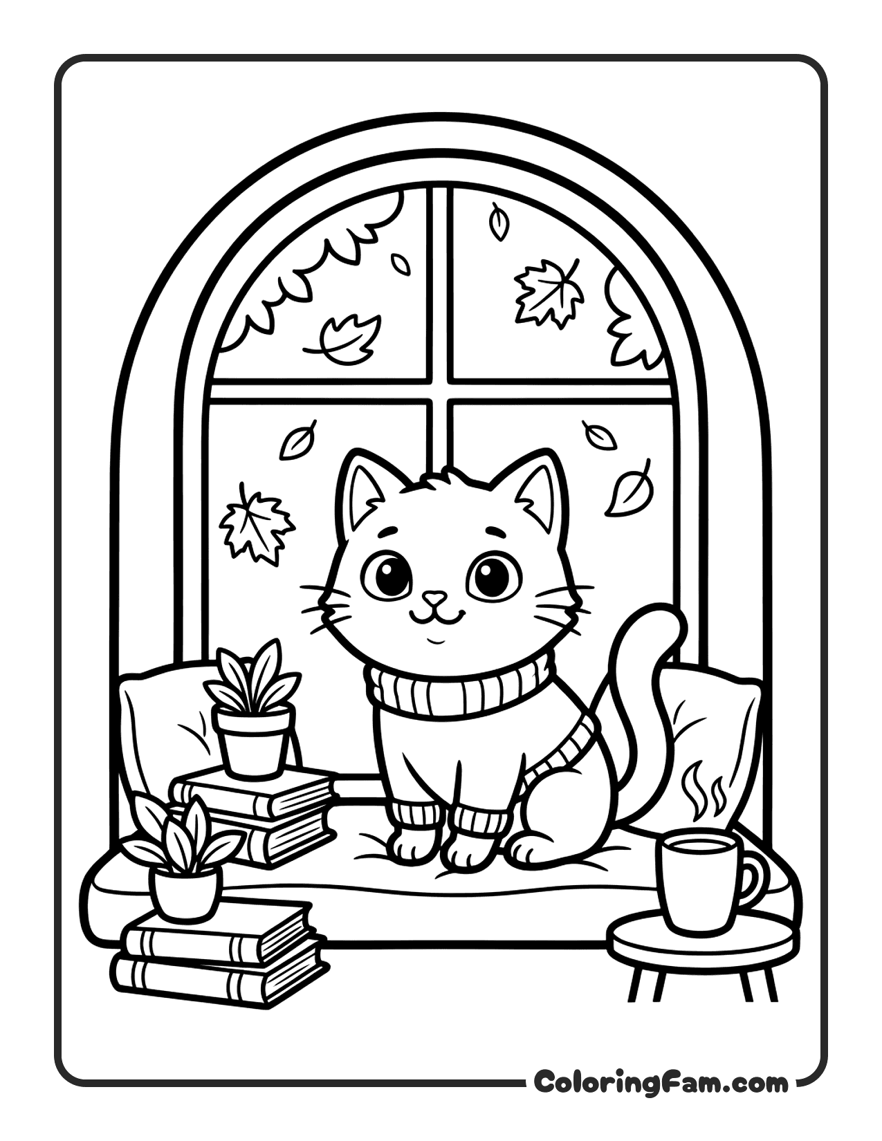 Cat Wearing A Tiny Sweater coloring page