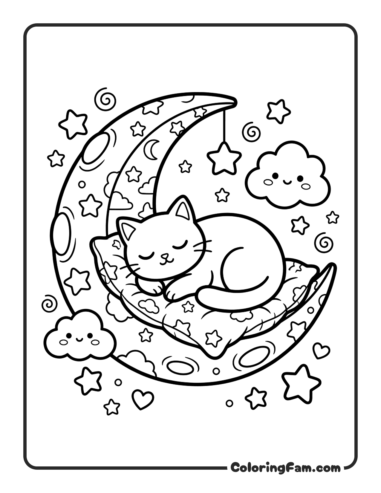 Cat Sleeping On A Crescent Moon Shaped Cat coloring page