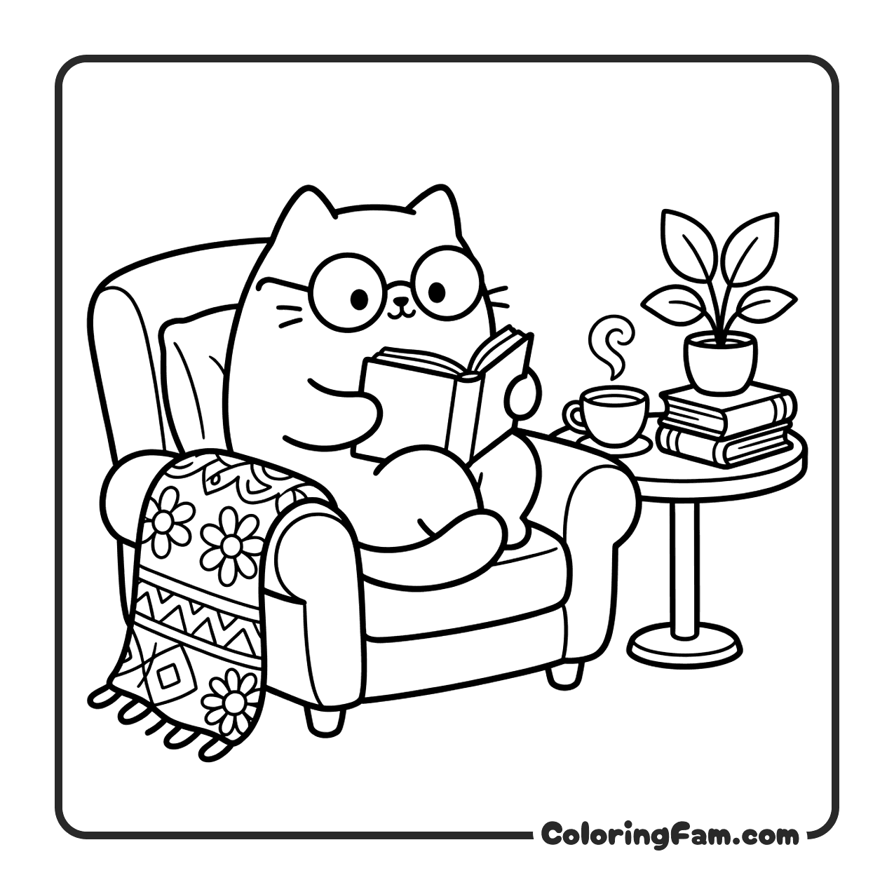 Round Chubby Blob Cat With Round Glasses coloring page