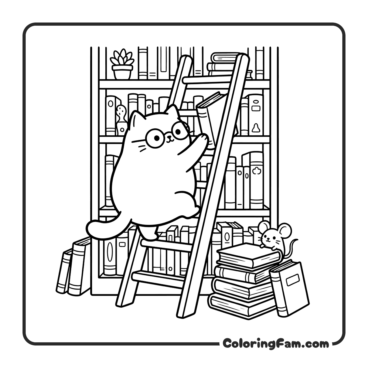 Round Chubby Blob Cat With Round Glasses coloring page