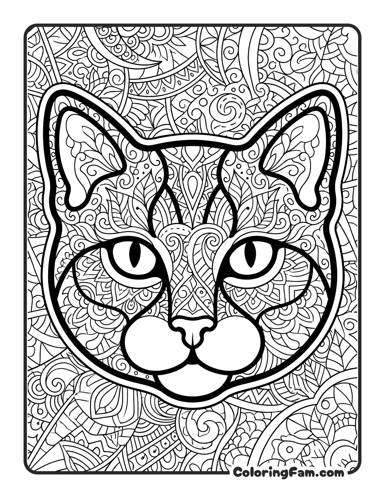 Cat Face With Zentangle Patterns Filling coloring page