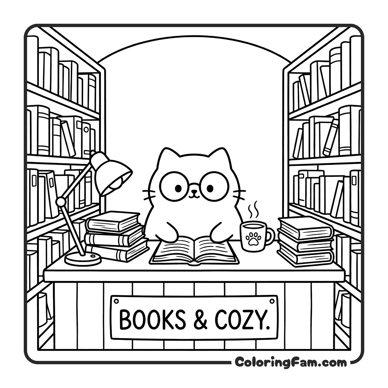 Round Chubby Blob Cat With Round Glasses coloring page
