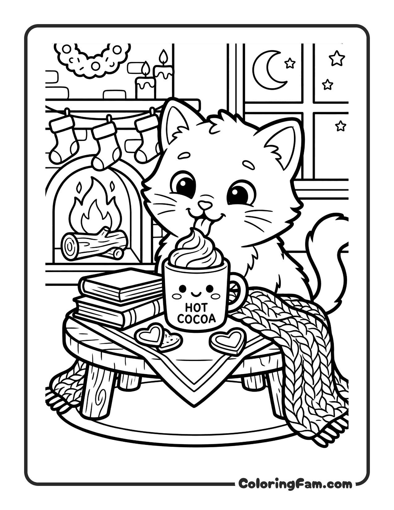 Kitten Licking Whipped Cream From A Tiny Mug coloring page