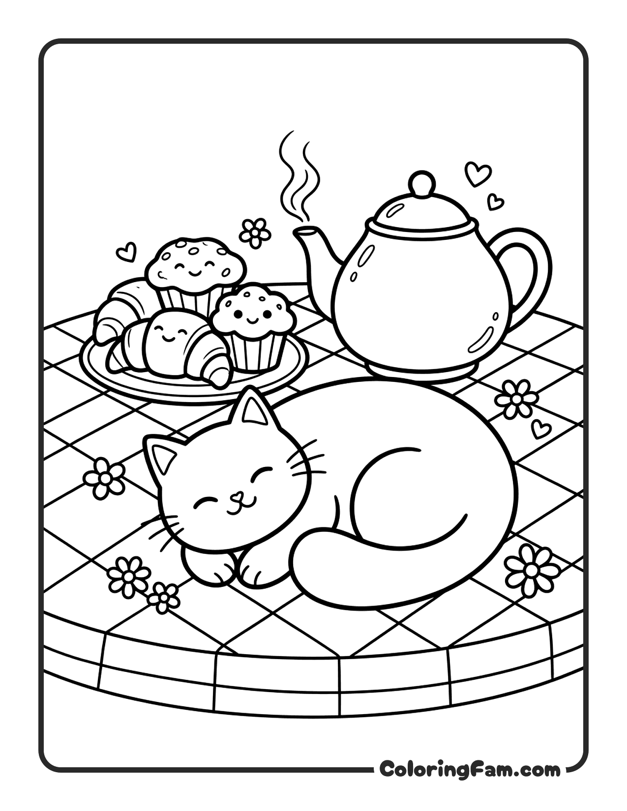 Cat Napping On A Checkered Tablecloth Next coloring page