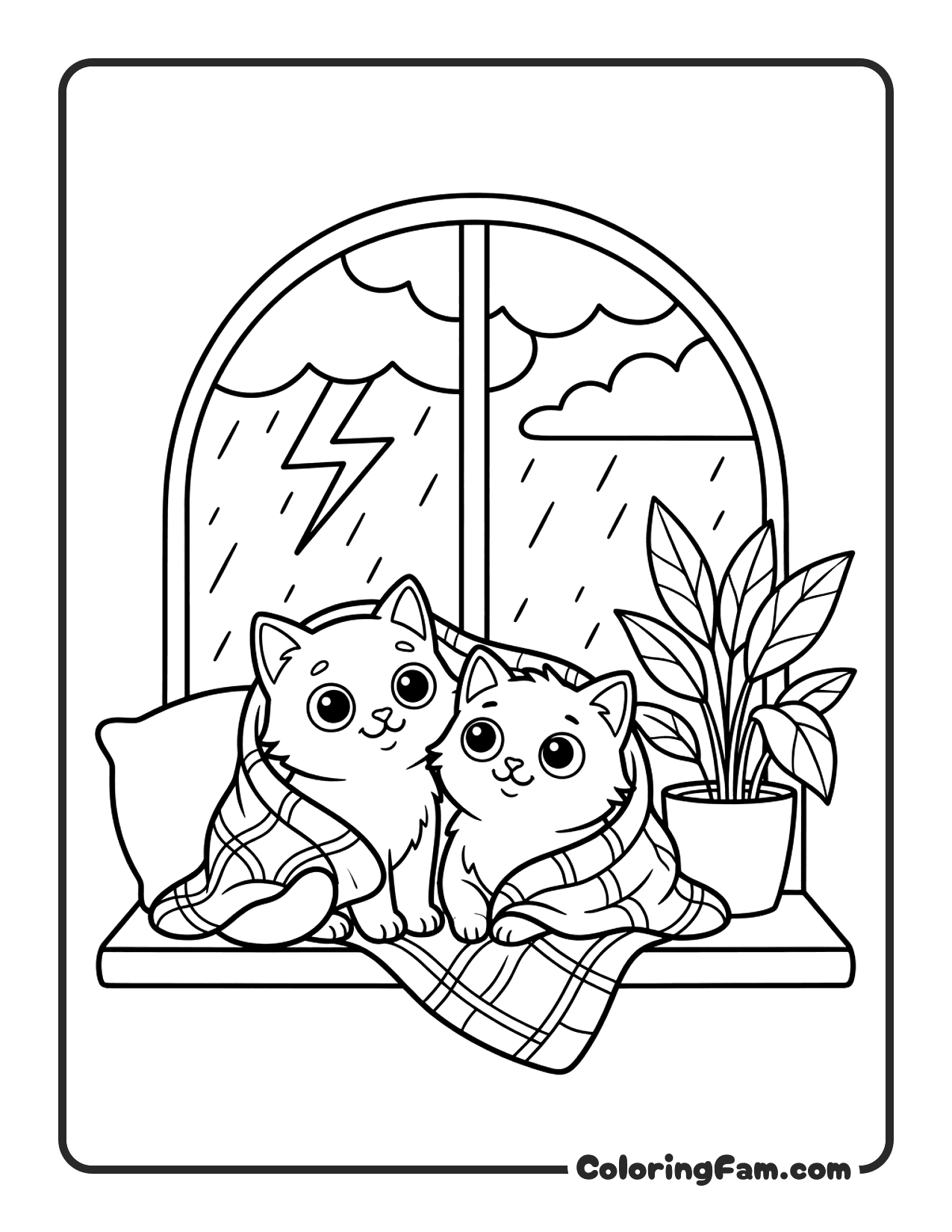 Two Kittens On Windowsill Watching coloring page
