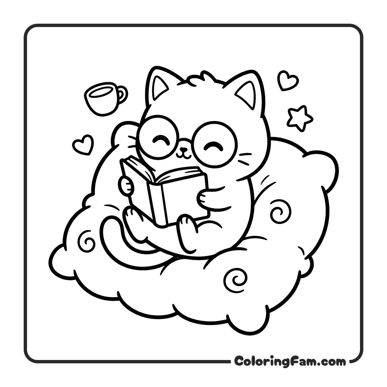 Chibi Kitten With Round Glasses On Cushion coloring page