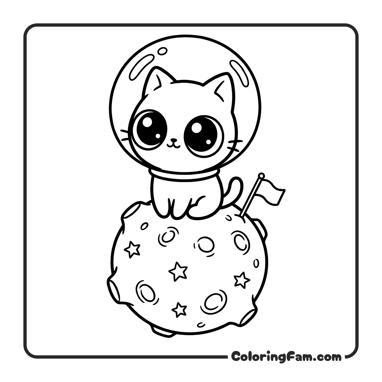 Cute Cat Astronaut On Tiny Planet coloring page