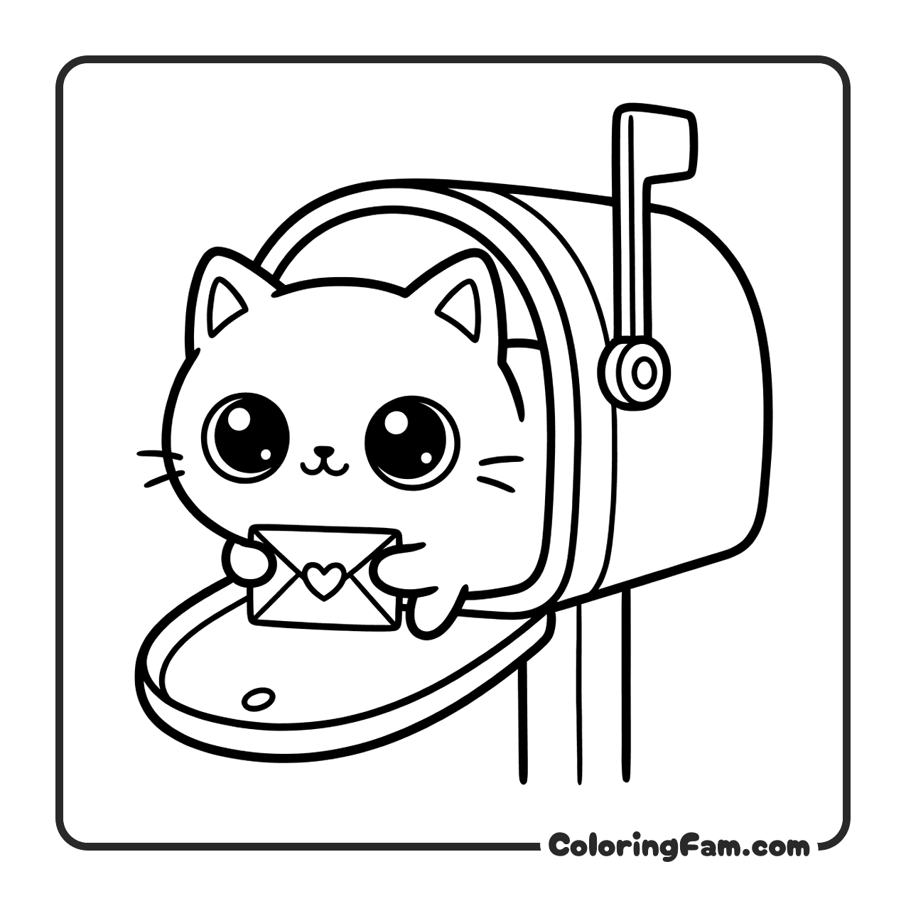 Cute Cat At Mailbox coloring page