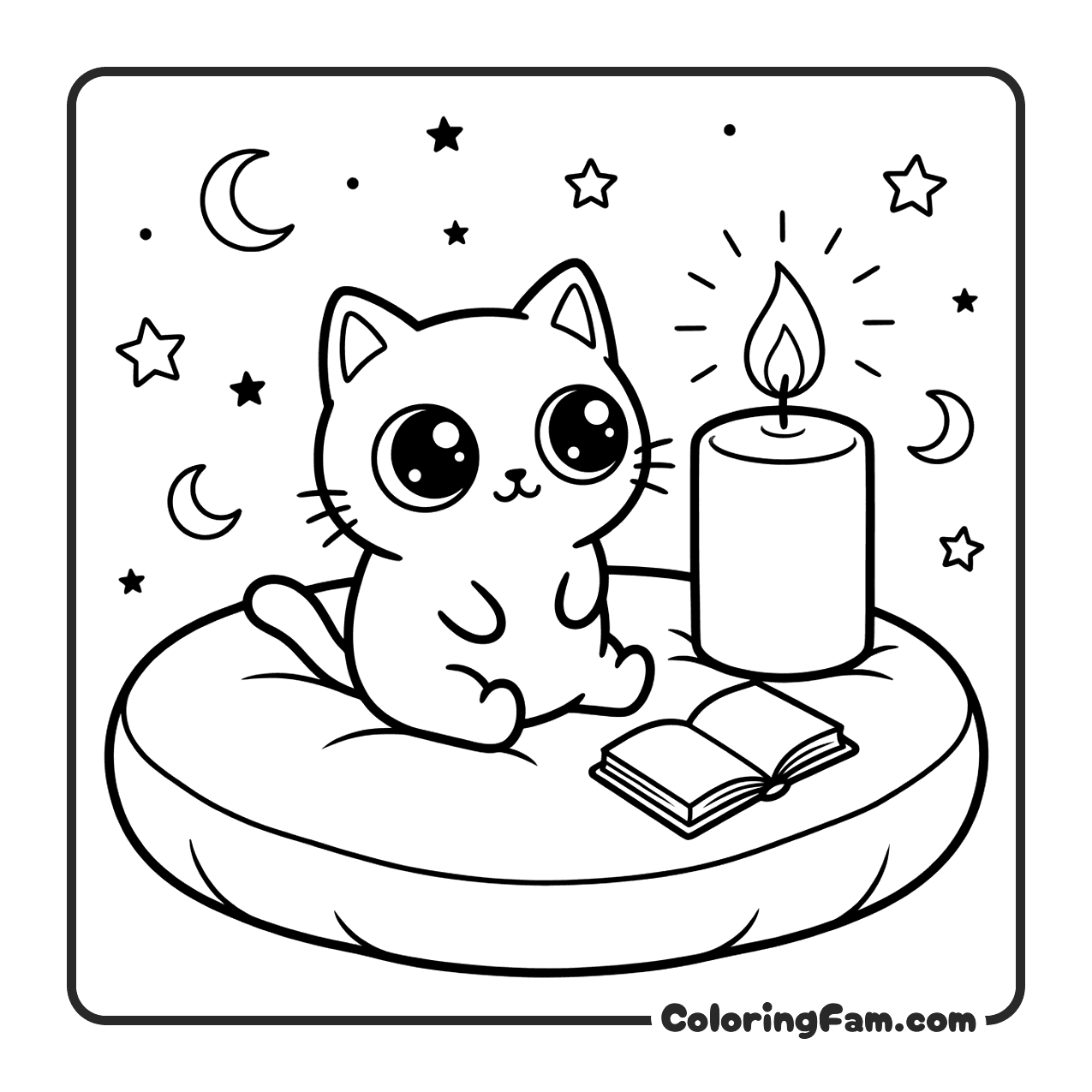 Cute Cat By Candlelight coloring page