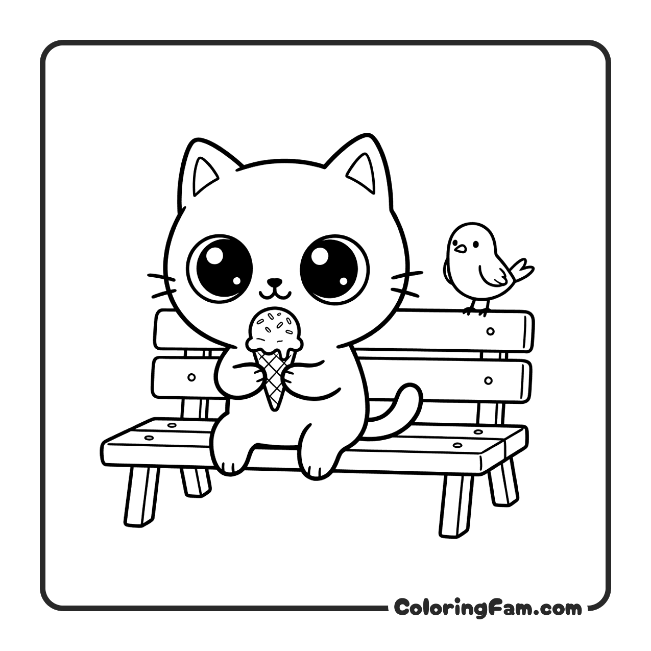 Cute Cat Holding Ice Cream Cone coloring page