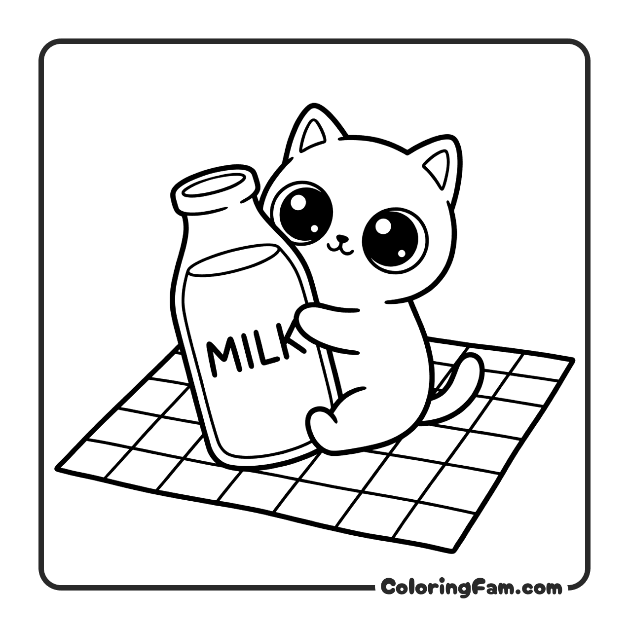 Cute Cat Hugging Milk Bottle coloring page