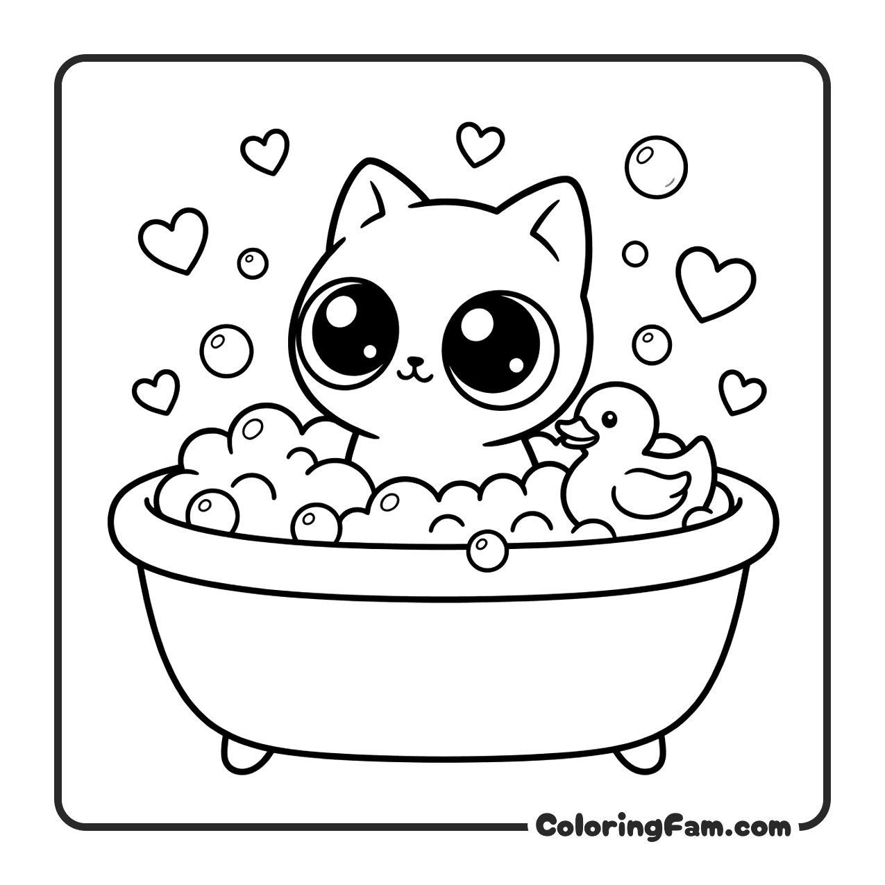 Cute Cat In Bubble Bath coloring page