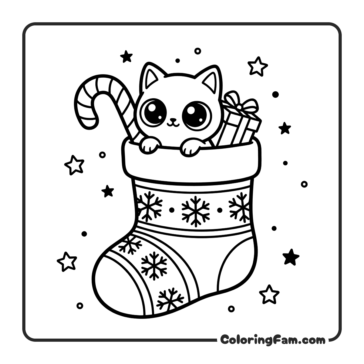 Cute Cat In Christmas Stocking coloring page