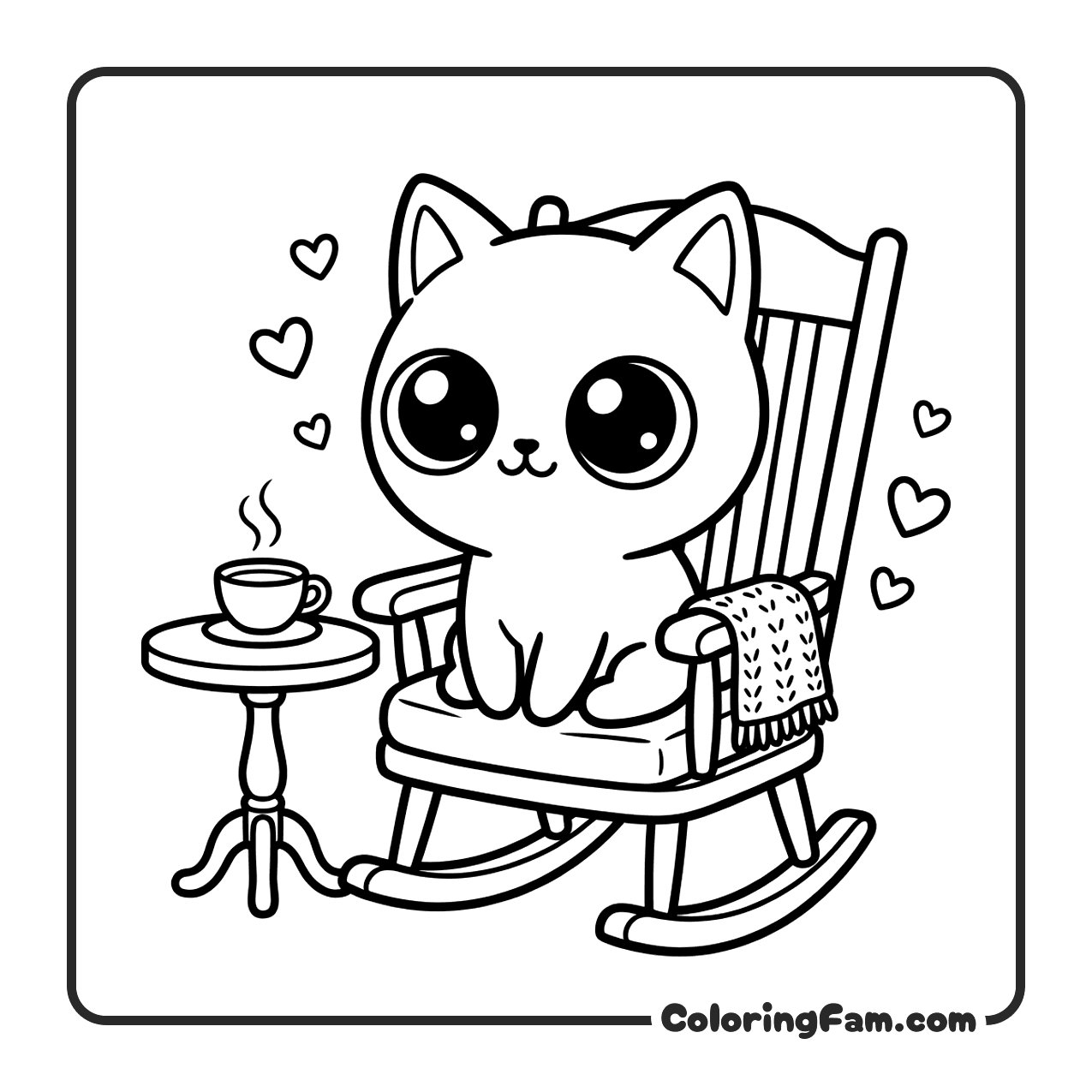 Cute Cat In Rocking Chair coloring page