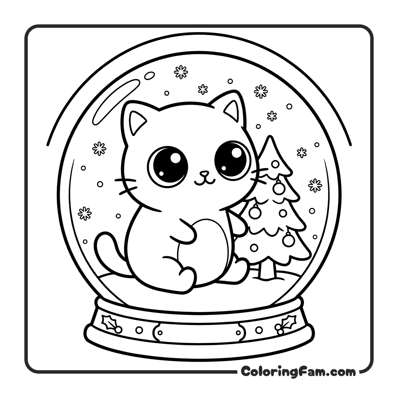 Cute Cat In Snowglobe coloring page
