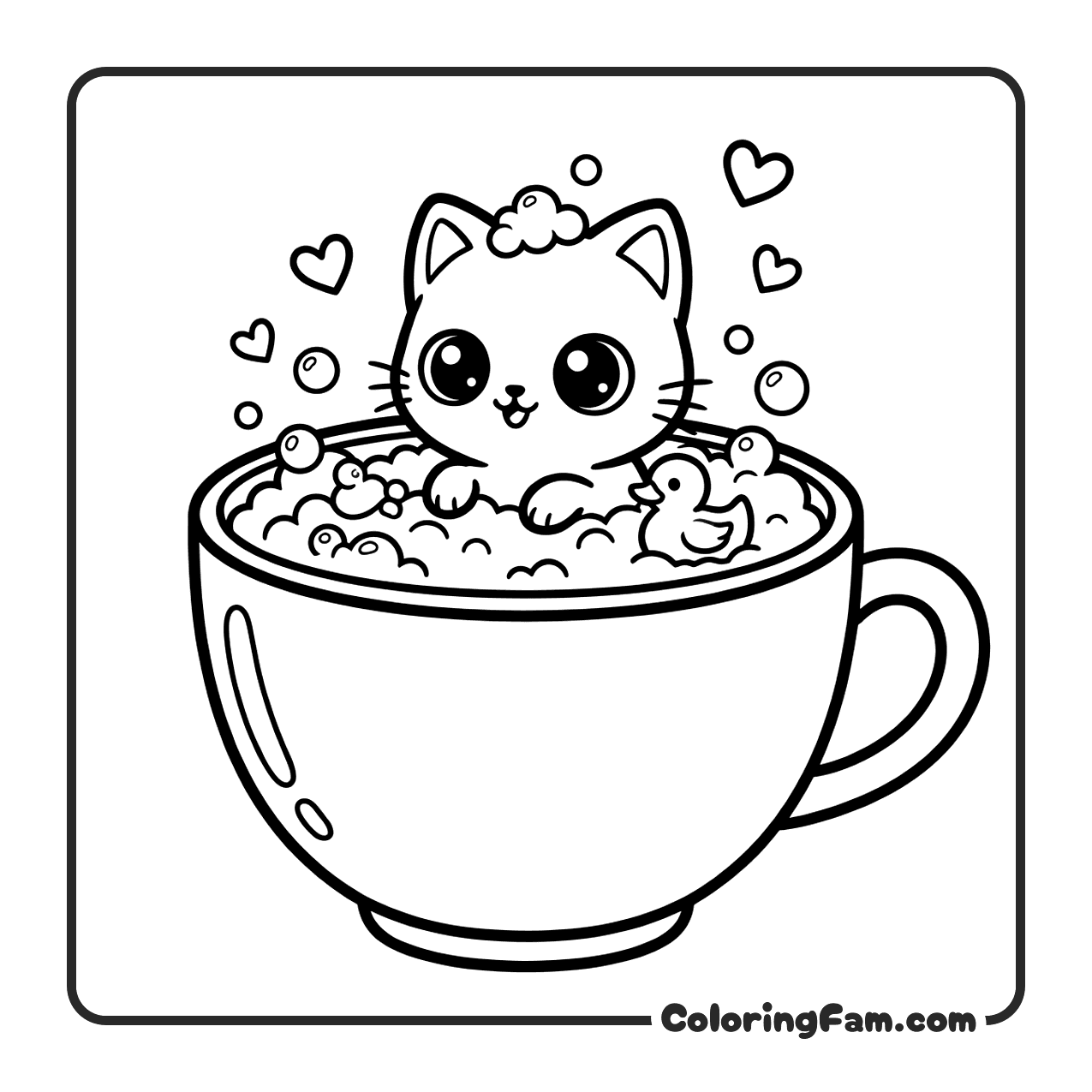 Cute Cat In Teacup Bath coloring page