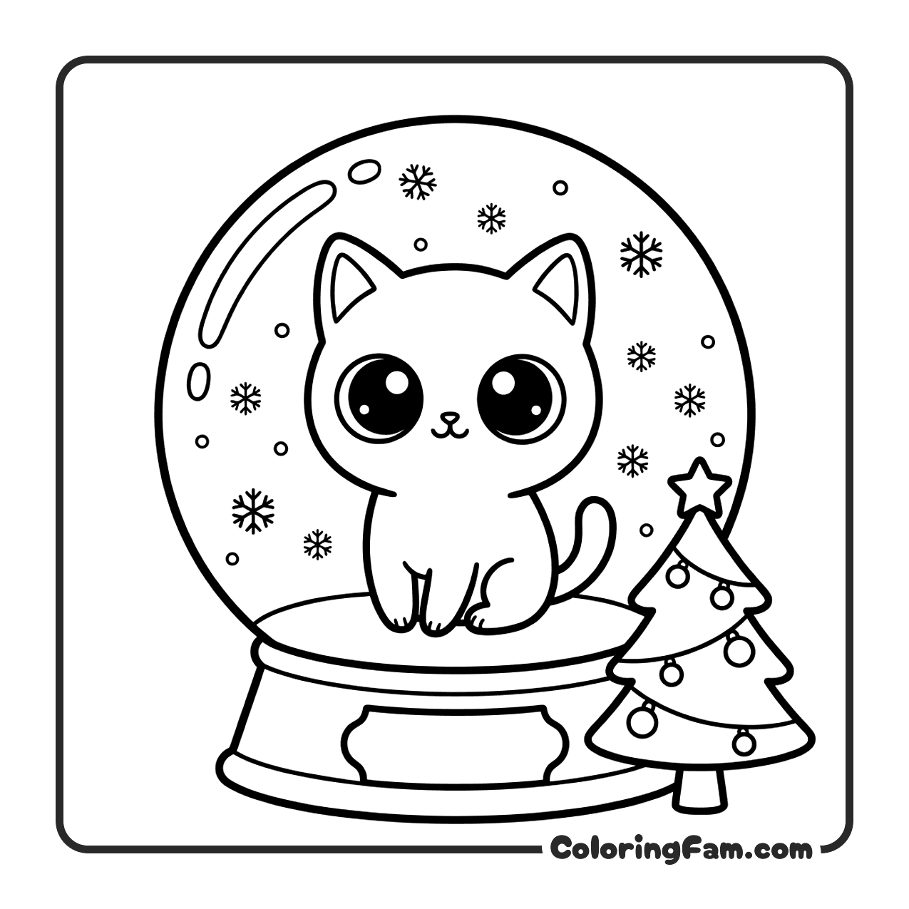 Cute Cat Inside Snow Globe coloring page
