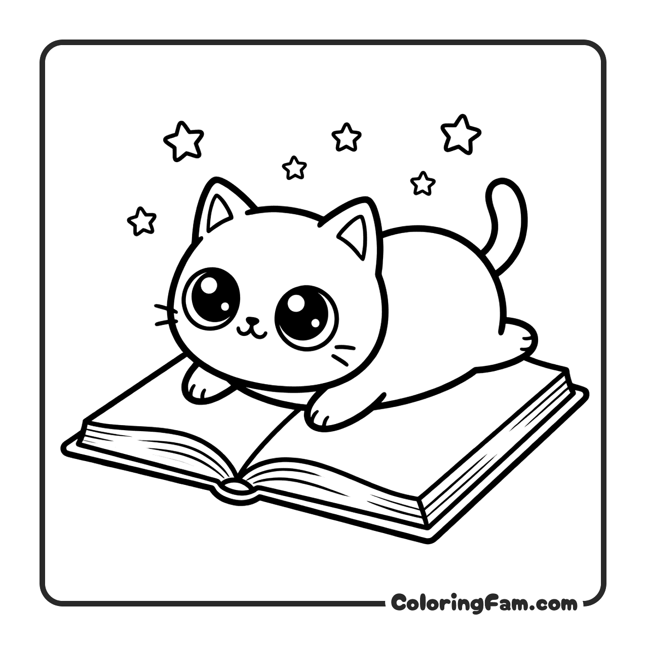 Cute Cat Lying On Open Book coloring page