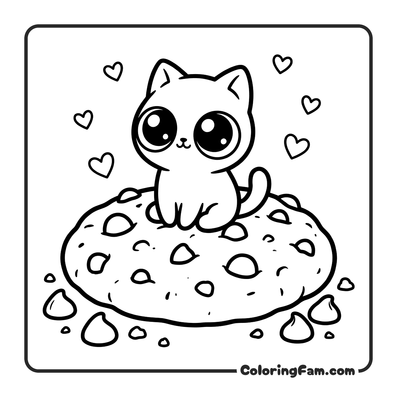Cute Cat On Giant Chocolate Chip Cookie coloring page
