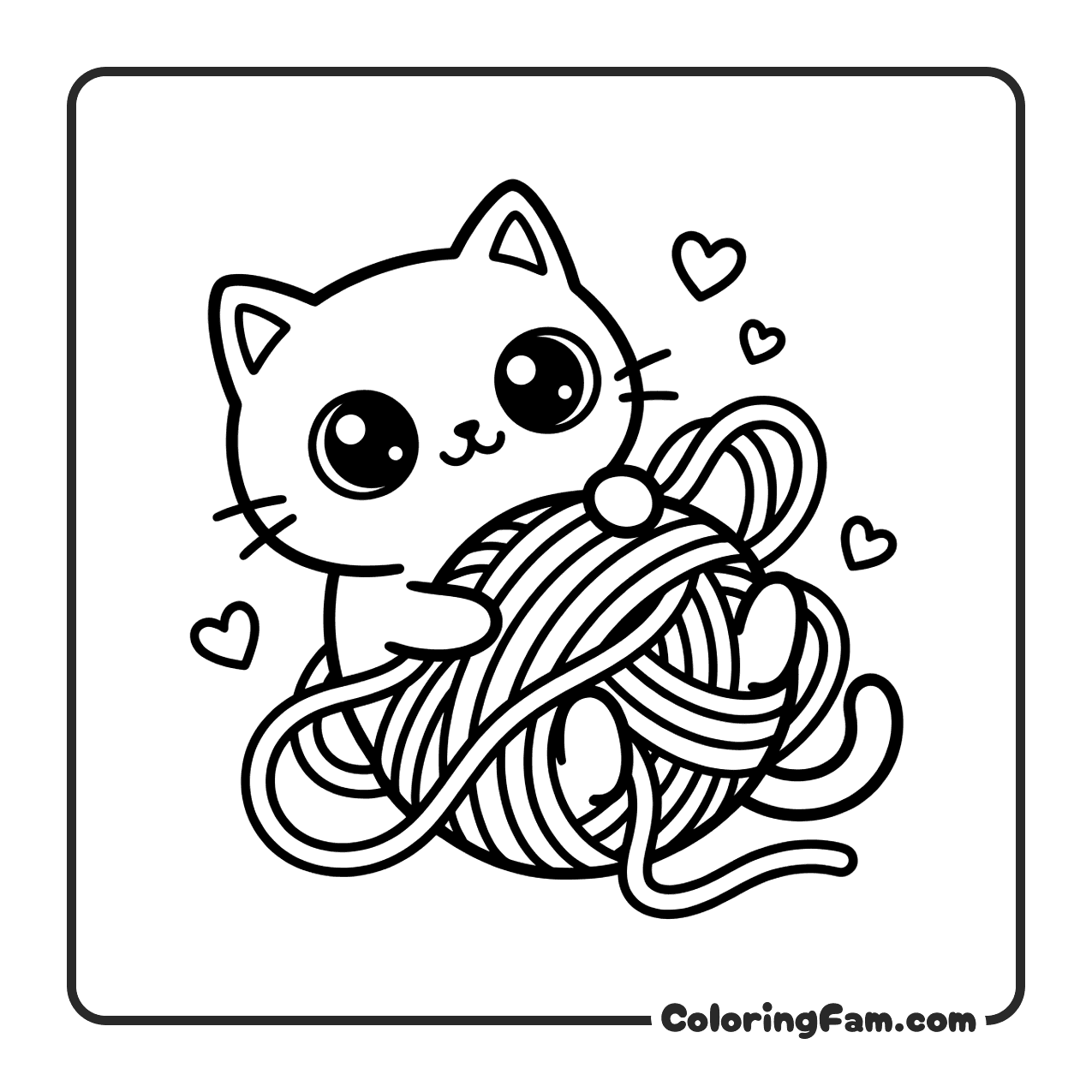 Cute Cat Playing With Yarn Ball coloring page