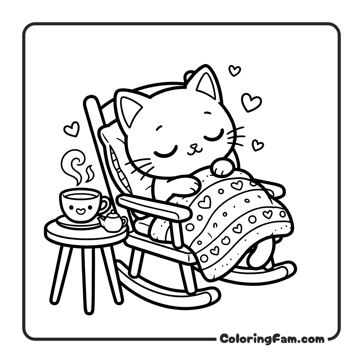 Cute Cat Relaxing In Rocking Chair coloring page