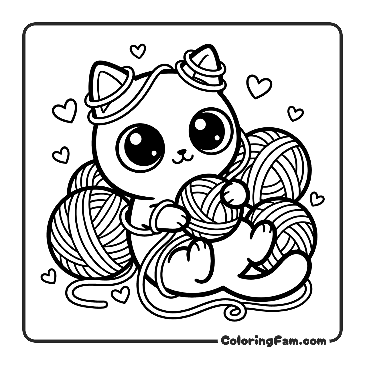 Cute Cat Tangled In Yarn coloring page