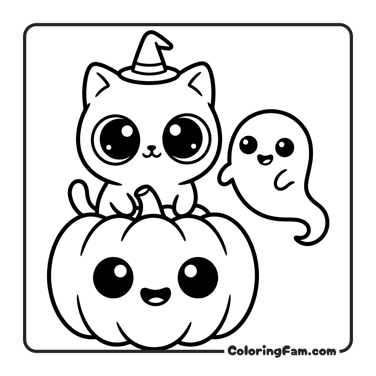 Cute Cat Witch On Pumpkin coloring page