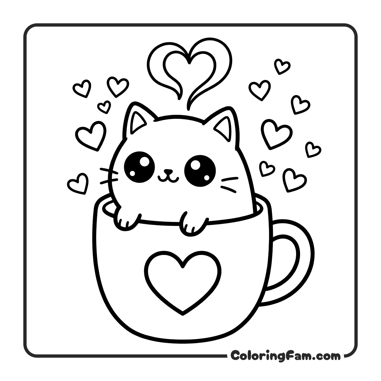 Cute Cat With Coffee Mug coloring page