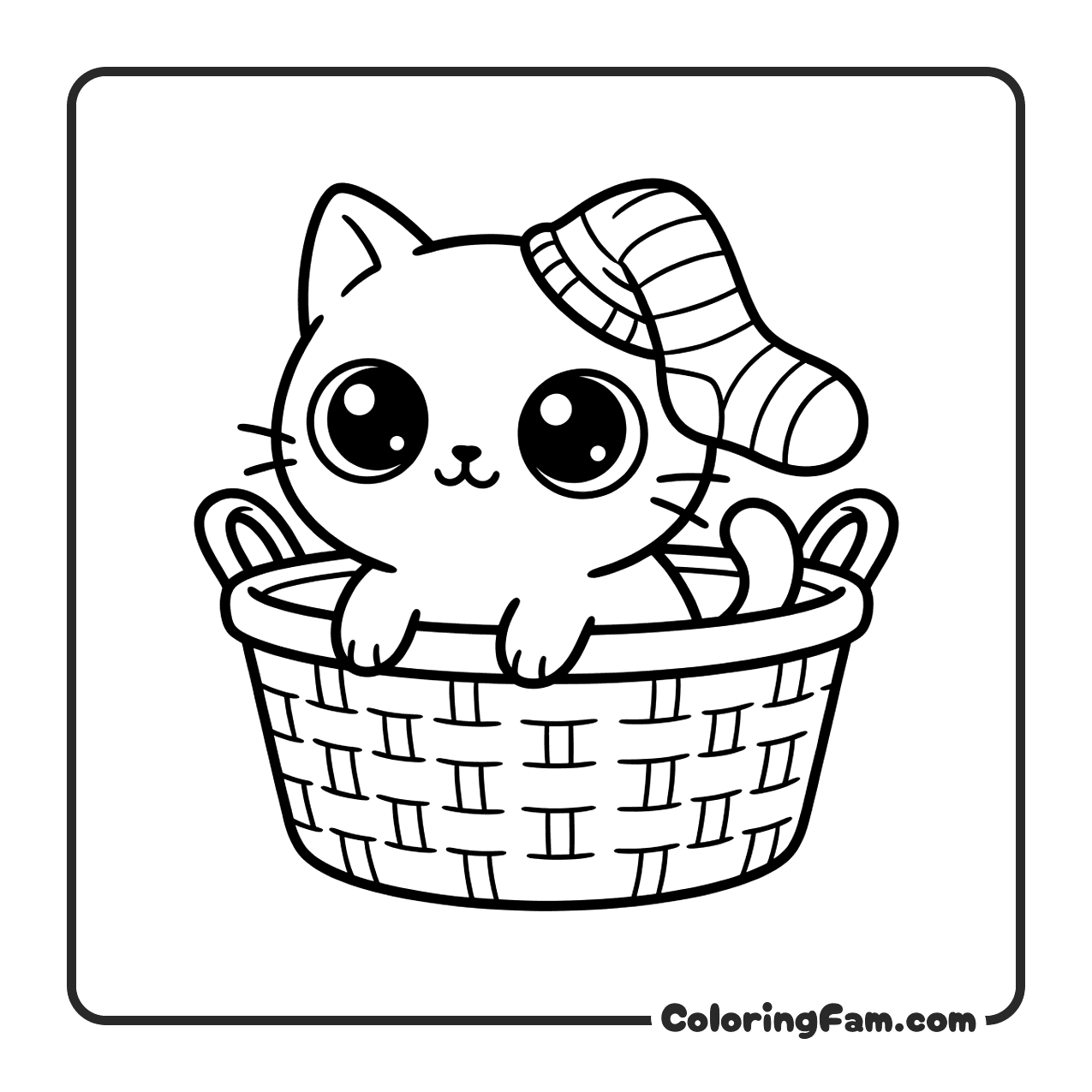 Cute Cat With Laundry And Socks coloring page