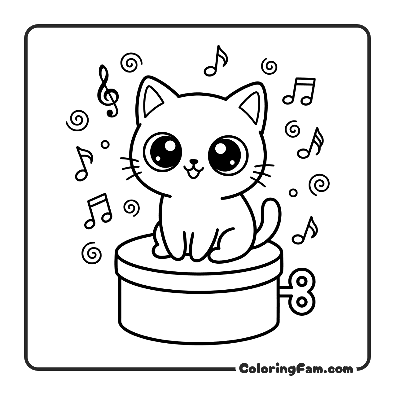 Cute Cat With Music Box coloring page